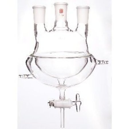 SYNTHWARE FLASK, RND BTM, 3NCK, HALFJACKTD, W/STPCK DRAIN, GLS, 1000mL, 24/40. F63241LG